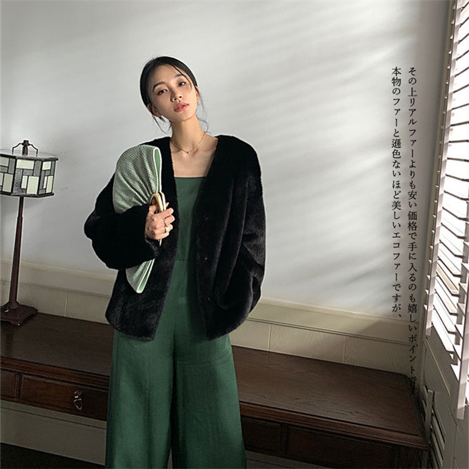 ファーコート レディース 毛皮コート ジャケット エコファー ミンク 羽織 上着 軽い ムートンコート 冬服 フェイクファー アウター 高級 暖かい Vネック 防寒 
