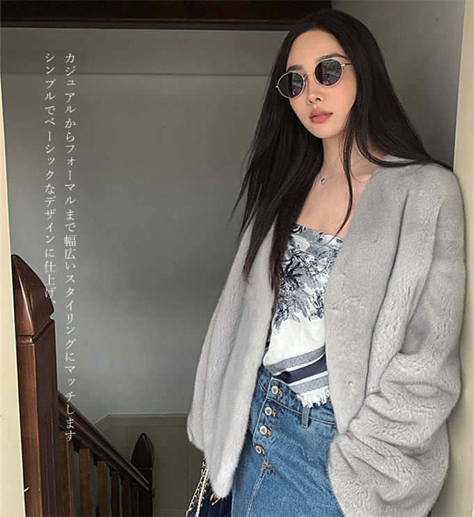 ファーコート レディース 毛皮コート ジャケット エコファー ミンク 羽織 上着 軽い ムートンコート 冬服 フェイクファー アウター 高級 暖かい Vネック 防寒 