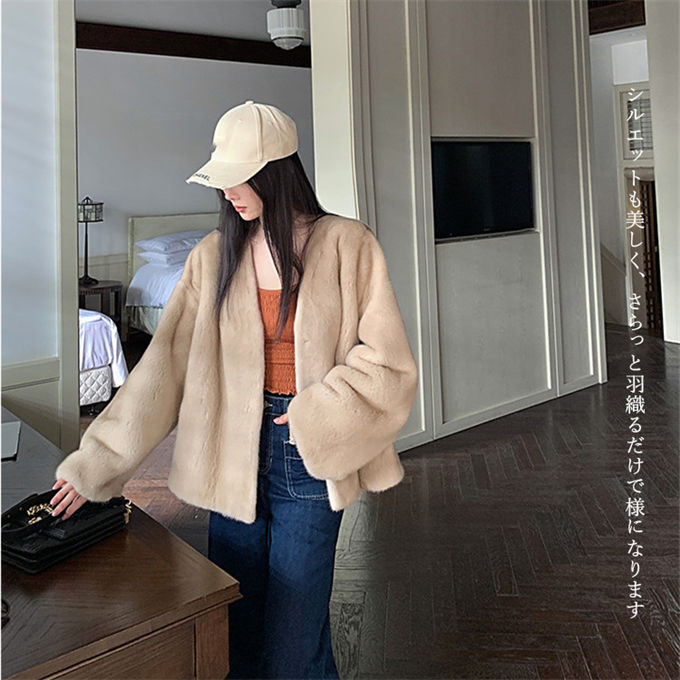 ファーコート レディース 毛皮コート ジャケット エコファー ミンク 羽織 上着 軽い ムートンコート 冬服 フェイクファー アウター 高級 暖かい Vネック 防寒 